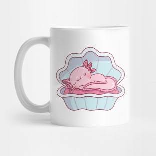 Cute Axolotl Sleeping In A Seashell Mug